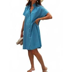 NEW EX-VOTO sarah mini dress in teal stripe